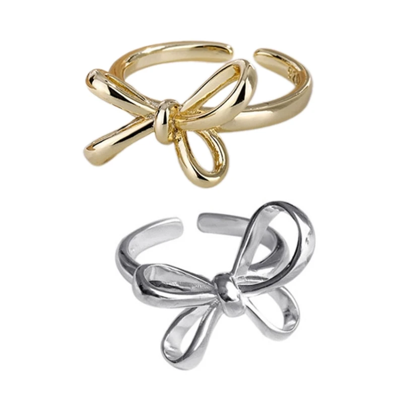 Ribbon Bowknot Rings Butterfly-Knot Open Rings Silver/Gold Adjustable Wrap Open Rings Personality Retro Decorations