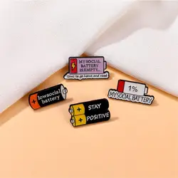 4pcs Cartoon My Social Battery Level Enamel Brooch Creative English Letters Lapel Pin Badge Backpack Clothing Hat Accessories