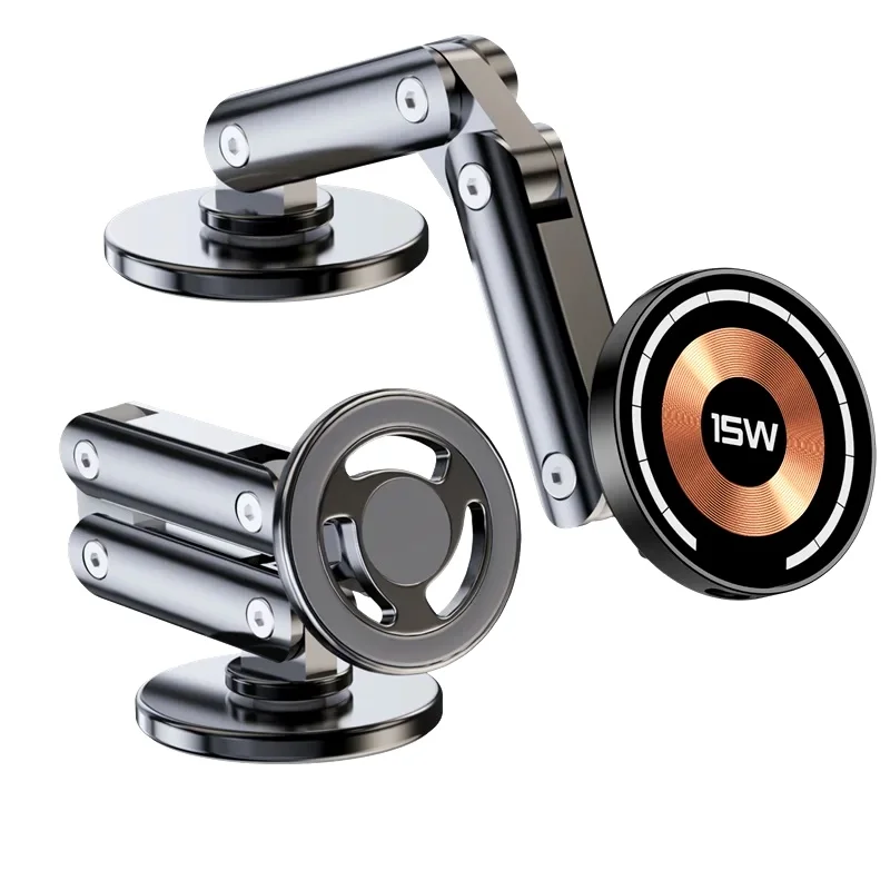 15W Car Magnetic Wireless Charger Holder 360 Rotation Metal Adjustable Angle in Car Stand For Iphone 15 14 13 12 Pro Max Samsung