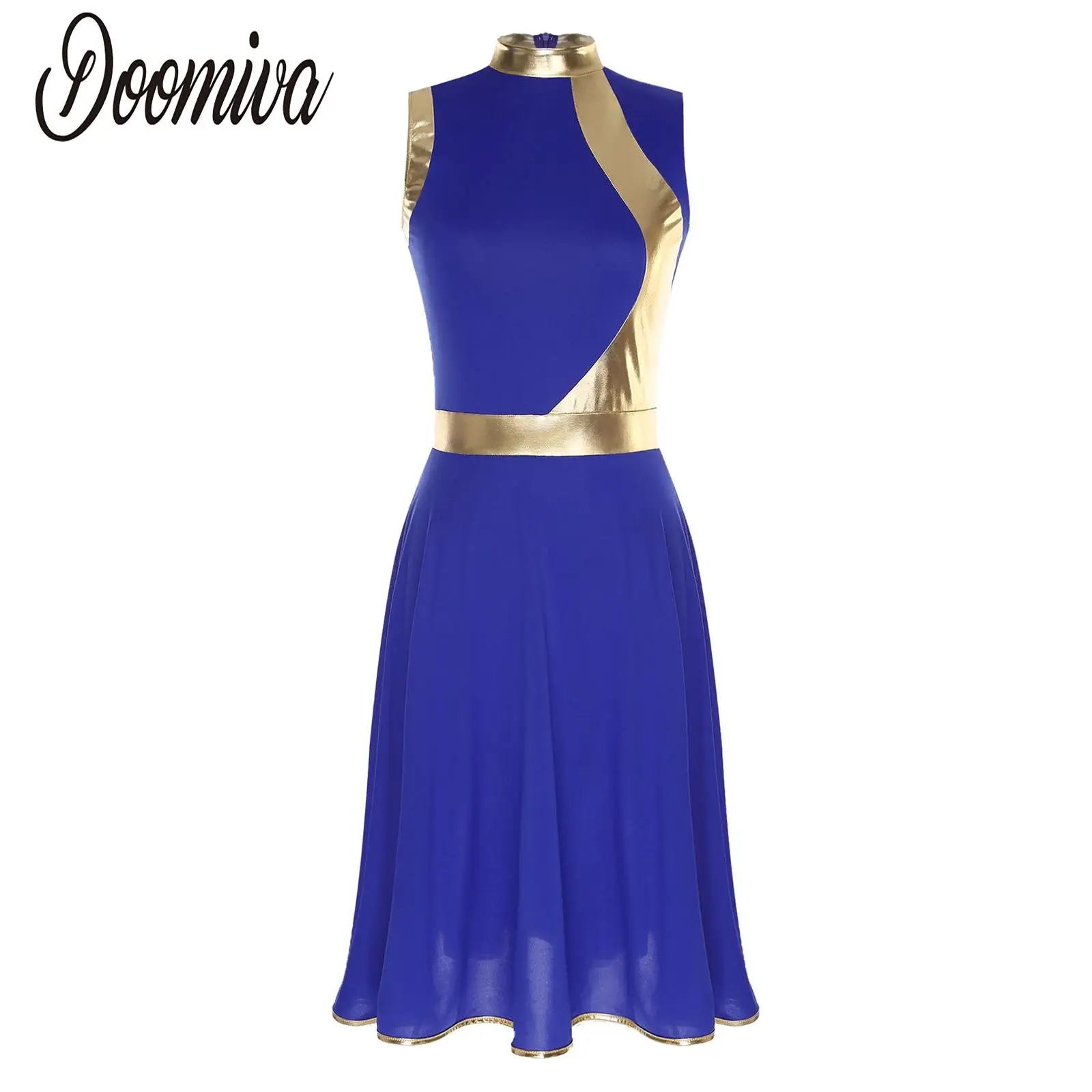 Robes de danse lyrique pour femmes, sans manches, tunique en Patchwork métallique, Costume de spectacle de danse de culte liturgique