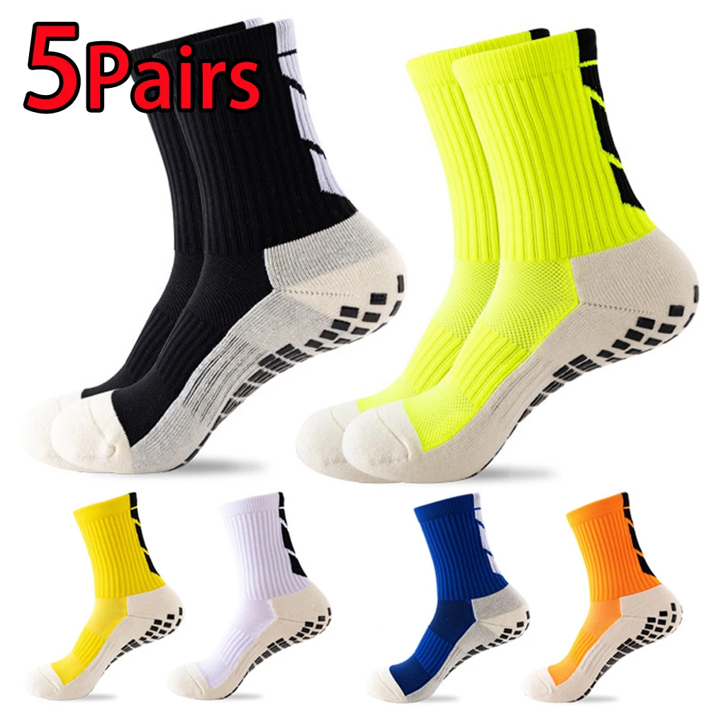 5 Pairs Non-Slip Sport Socks for Men Breathable Thick Towel Bottom Running Football Soccer Cycling Tennis Volleyball Grips Socks