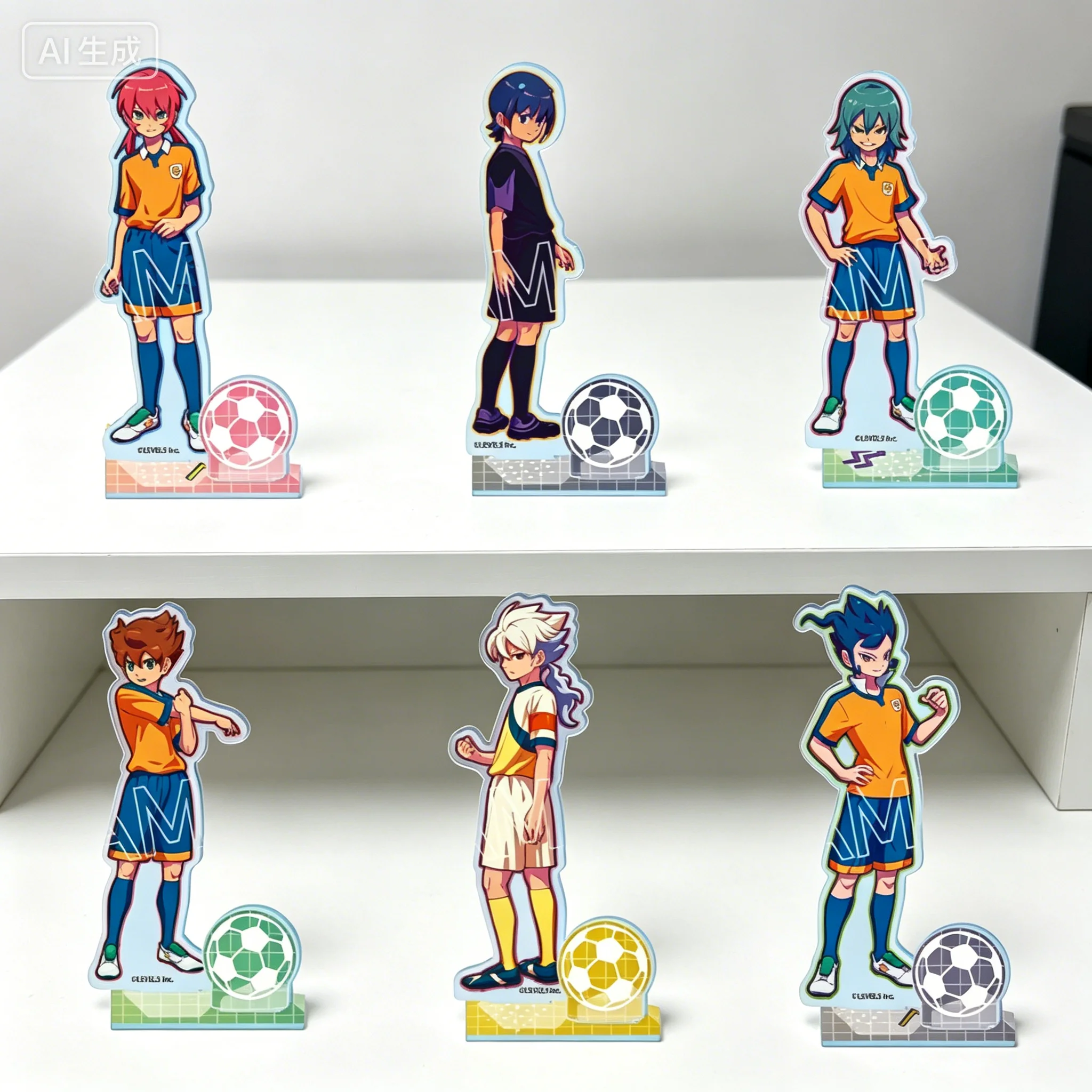 Anime Inazuma Eleven Matsukaze Tenma Endou Mamoru Acrylic Stand Model Plate Keychains with Football-shaped power adapter