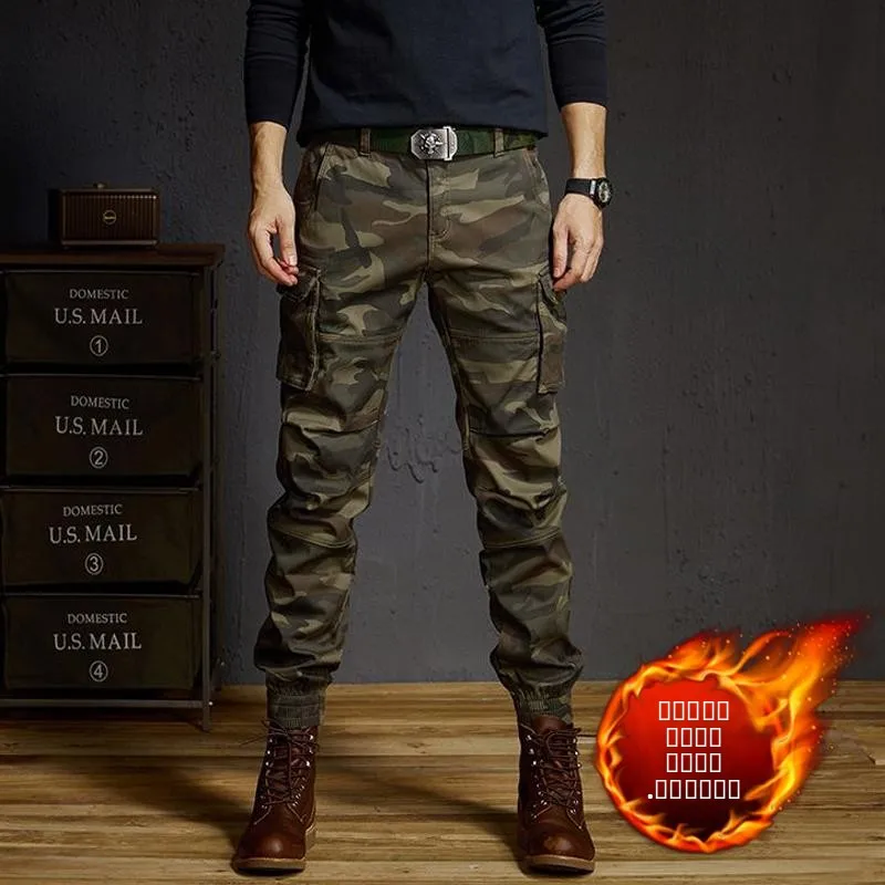 

Men's Autumn Winter Fce Lined Work Trousers Outdoor Casual Camouflage Loose Fit Youthful Sle Multiple kets Cargo Pants