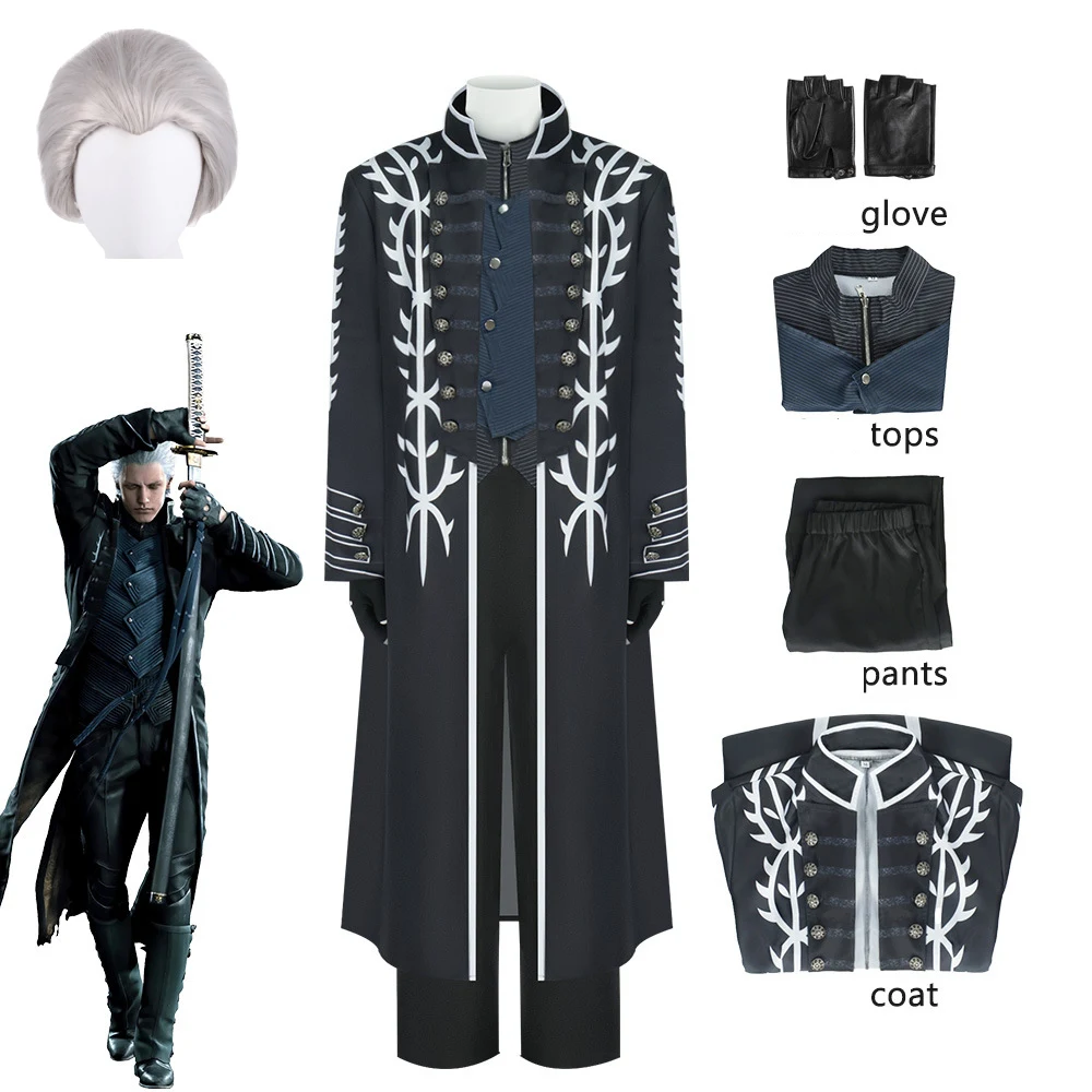 

DMC Vergil Cosplay Costume, Devil May Cry Full Set Outfit With Wig, Halloween Gothic Costume For Men