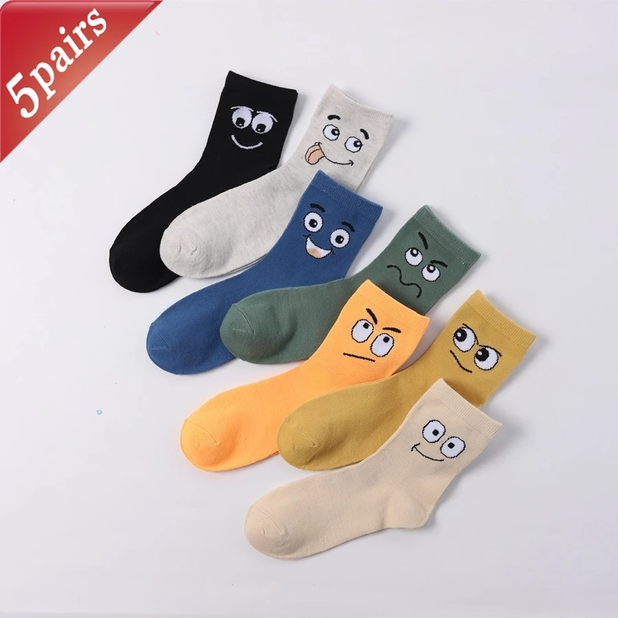 

5 пар женских носков, комплект с большим ртом, забавные мультяшные милые кавайные универсальные носки в стиле Харадзюку, японская мода, средние носки-трубы, женский подарок