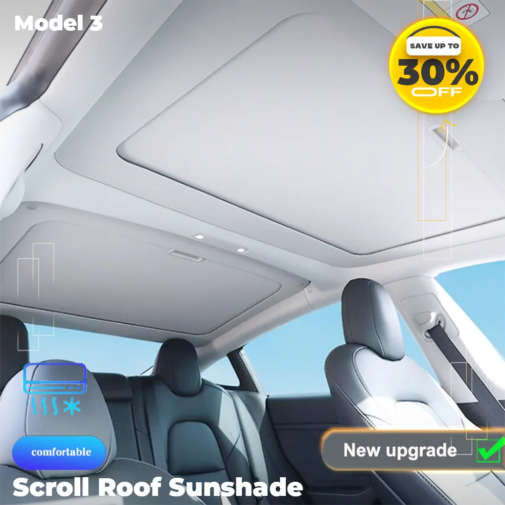 2023 Model 3 Roof Sunshade Skylight Shades Scroll Style Car Sun Visor Sunscreen insulation For Tesla Model 3 2017-2023 Parts 