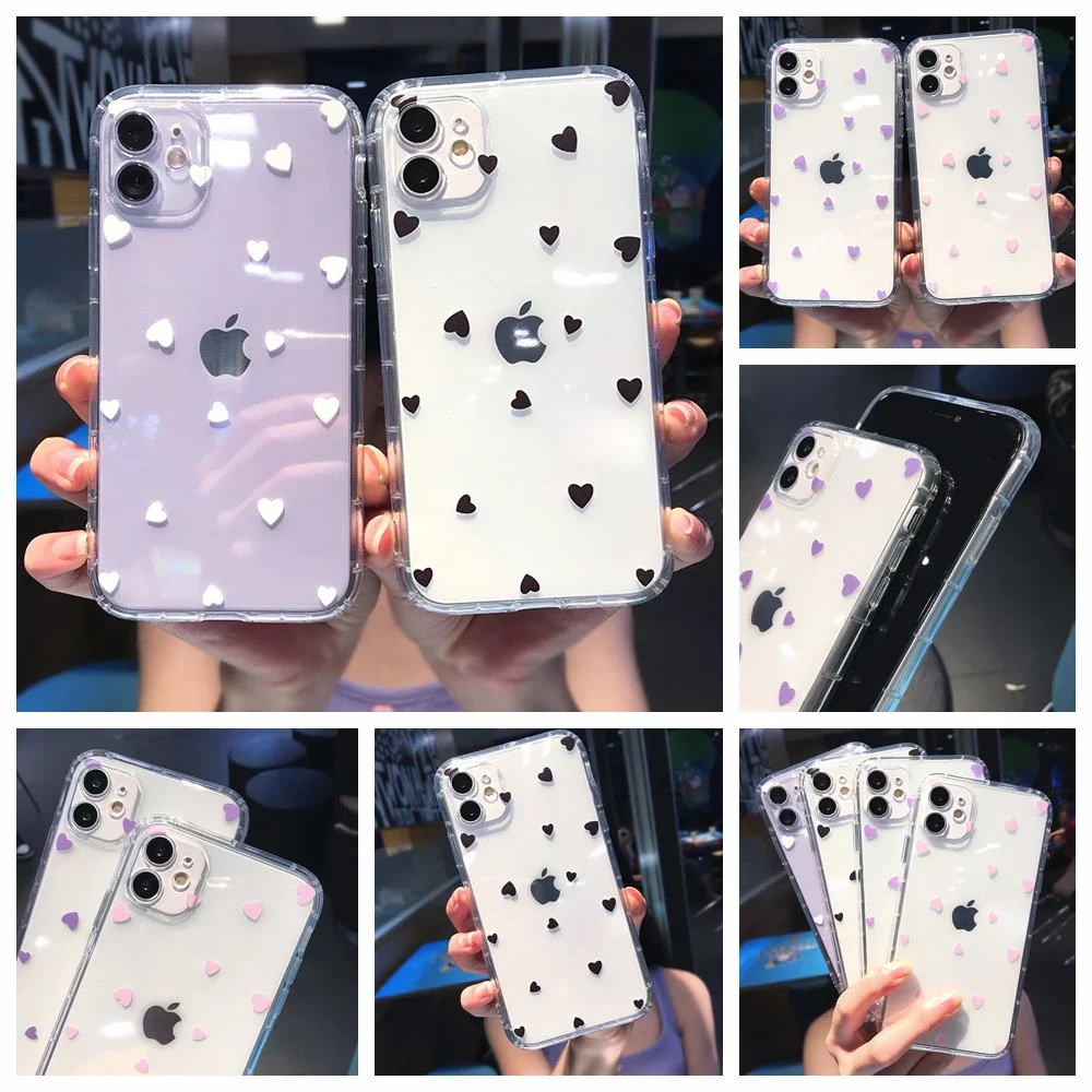 Fashion Cute Little Heart Phone Case for IPhone 15promax 13 pro 11 12 14 Pro plus Galaxy S23 S24 Ultra Transparent Delete Covers