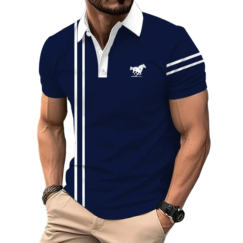 Summer Men Clothes Fashion Short Sleeve Stripe Polo Shirt Men Casual Sport Lapel  Men Polyester Quick Drying Golf Polo Tops