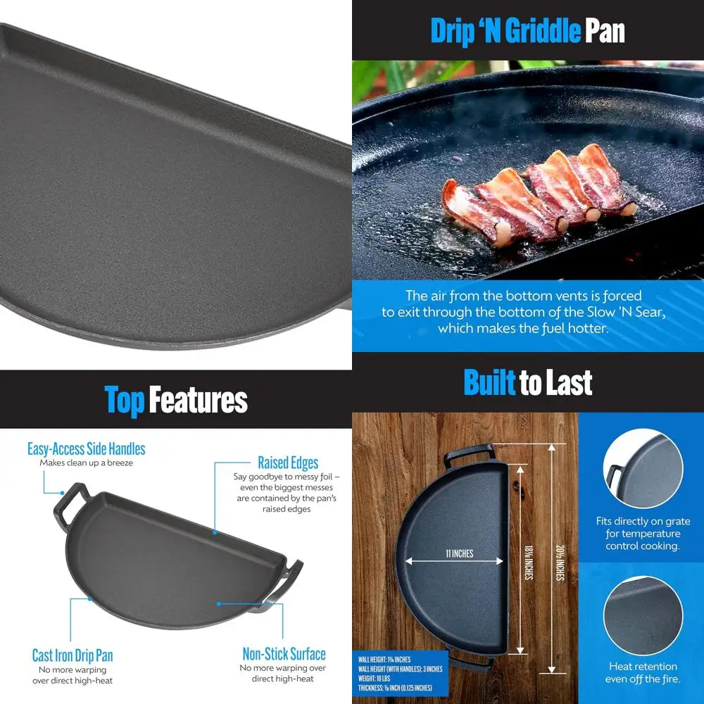 

3-in-1 Cast Iron Drip Pan for Weber 22 Grills - Searing, Griddle, Drippings