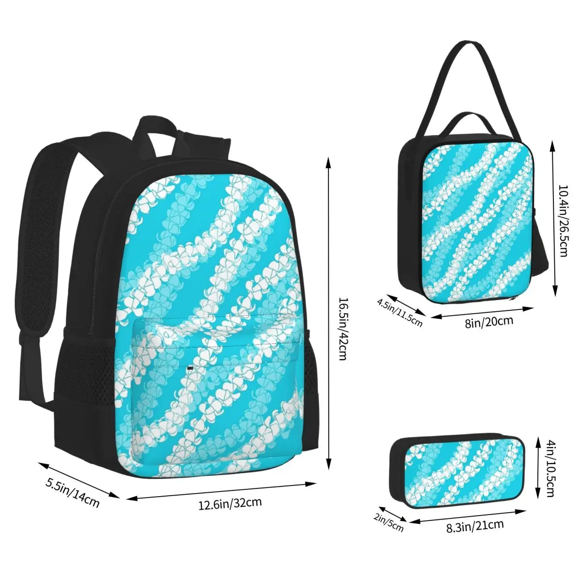 Puakenikeni Single Leis On Turquoise Backpacks Children School Bags Kids Rucksack Lunch Bag Pen Bag Three-Piece Set