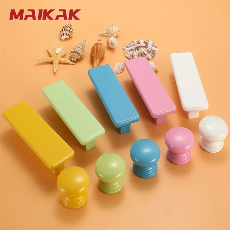 MAIKAK Children's Wood Handles Multicolor Furniture Cabinet Handles Drawer Knobs Pink Bedroom Door Pulls Cartoon Decoration