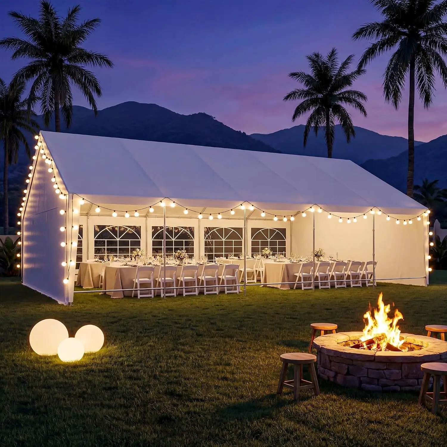 20x30 Party Tent, Heavy Duty Waterproof Canopy with Removable Sidewalls & Roll-Up Door, Large White Event Shelter, Customized