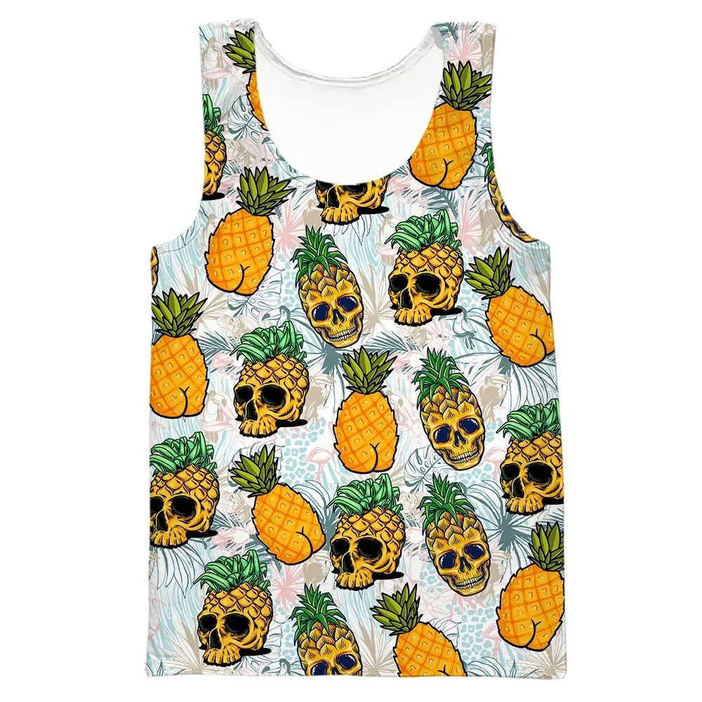 

New Men's Sleeveless Vest 3D Pineapple Skull Helmet Print Tank Tops Casual Loose Breathable Fitness Top Male Gym Sports Clothing