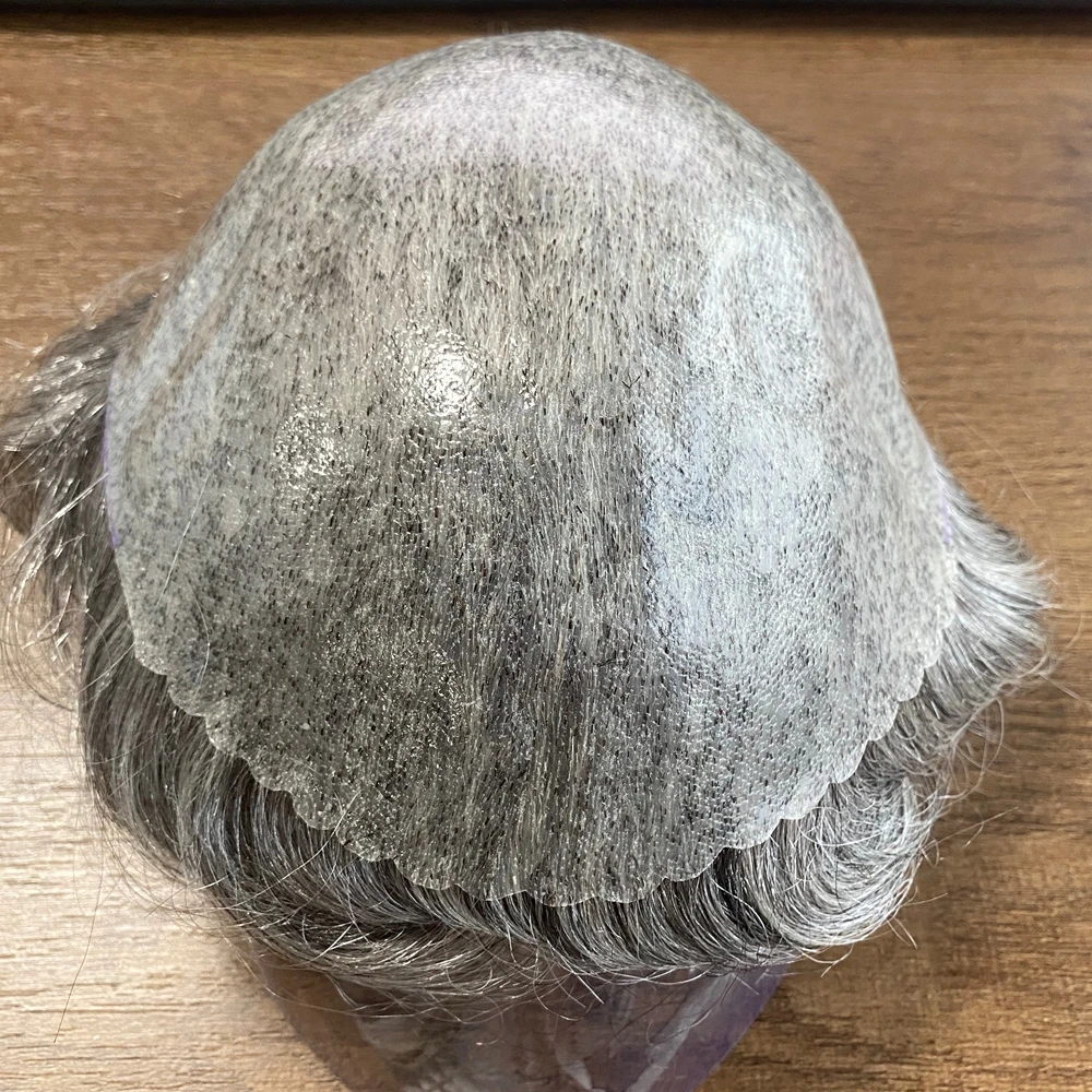 كبار السن سوبر دائم الشعر البشري نظام الاصطناعية الشعر أصلع الرجال استبدال 0.1 مللي متر-0.12 مللي متر بولي الجلد رجل الشعر المستعار 1B50