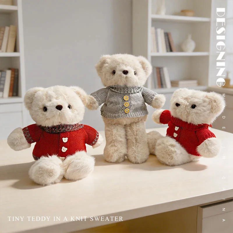Cute Bear in Knit Sweater Soft Plush Stuffed Animal Toy 3 Styles Available Warm Cozy Gift Choice Removable Sweater 26cm