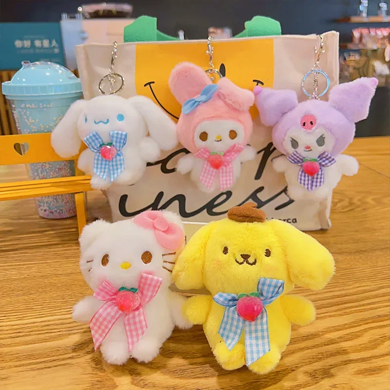 Sanrio hollo kitty cinnamoroll minha melodia boneca de pelúcia chaveiro kawaii pom pom purin pingente saco charme dos desenhos animados bonito boneca presente da menina