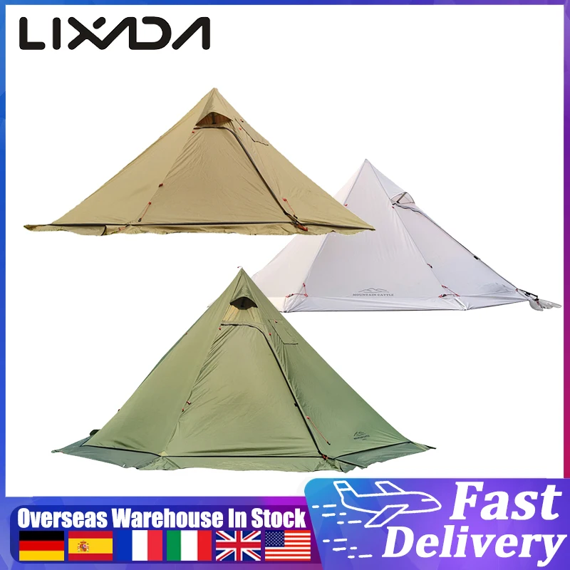 

10.5' x 5.2' Camping Tent with Stove Jack PU3000mm Waterproof Outdoor Teepee Tent for Family Camping Backpacking Hiking Fishing