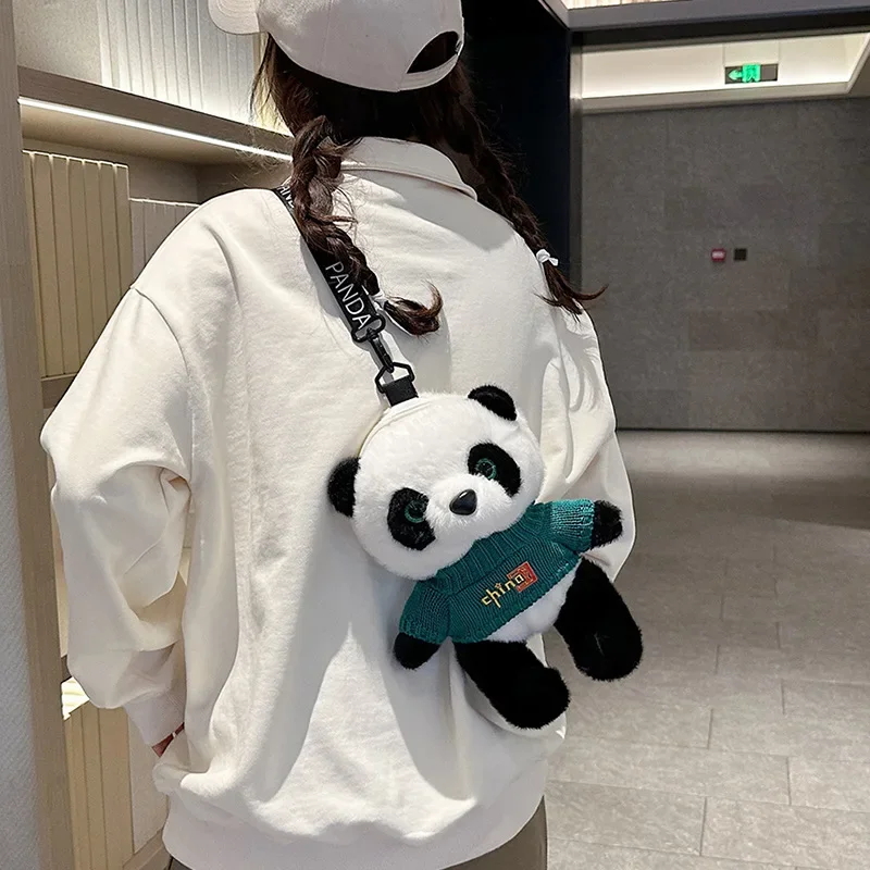 Cute Little Panda Bag Women 2024 New Fashion ins China-Chic Cartoon Plush Doll Bag Soft Girl Girl One Shoulder Crossbody Bag