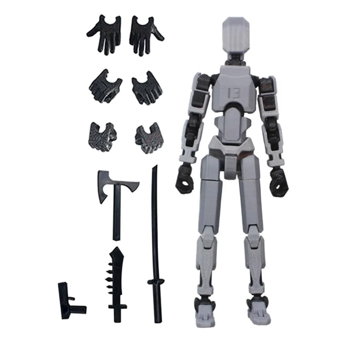 Robot Action Figure, 3D Printed with Full Articulation for Stop Motion Animation Gray