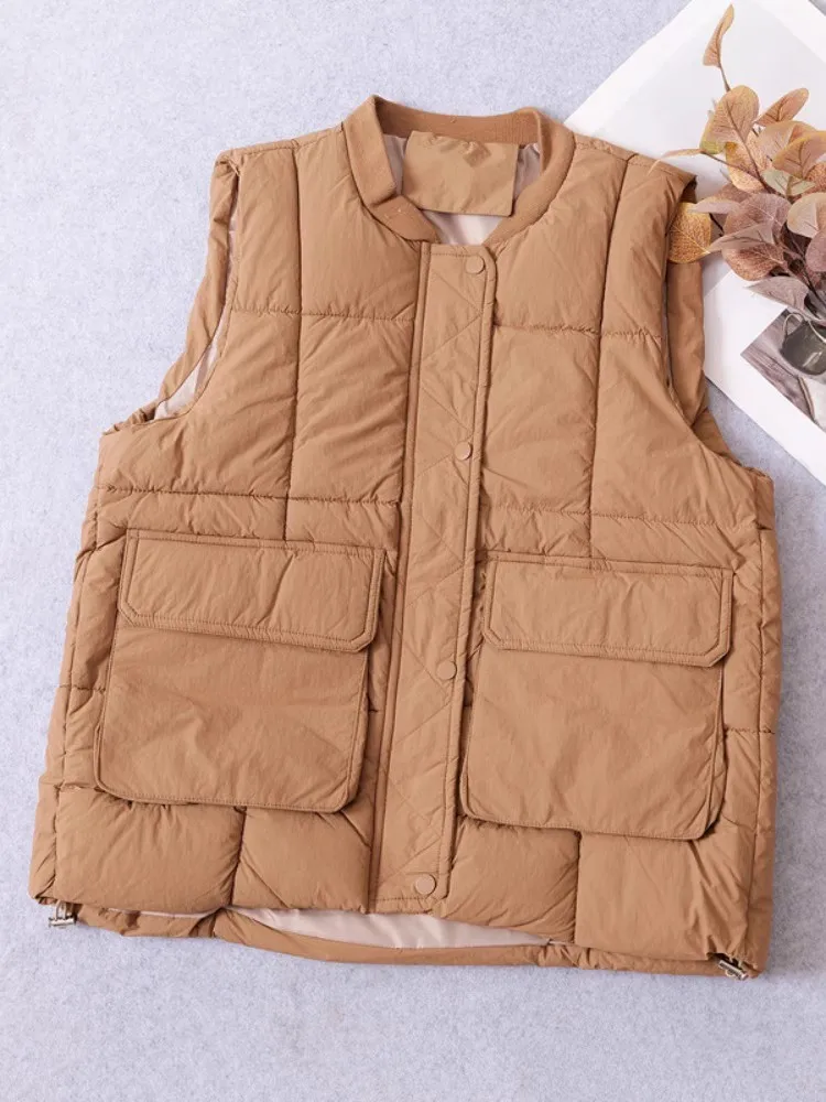 Fashion Casual Cotton-Padded Women Waistcoat 2024 New Winter Light Weight Outerwear Sleeveless Jackets Ladies Down Cotton Vest