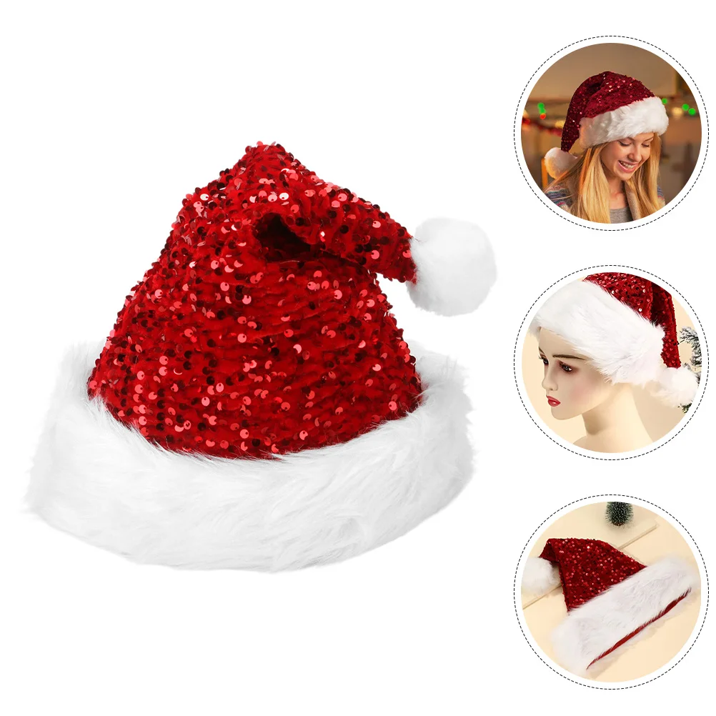 

Christmas Atmosphere Red Sequin Santa Hat For Adults Glittery Holiday Party Xmas Festive Headwear Sparkly Mrs Claus Hat