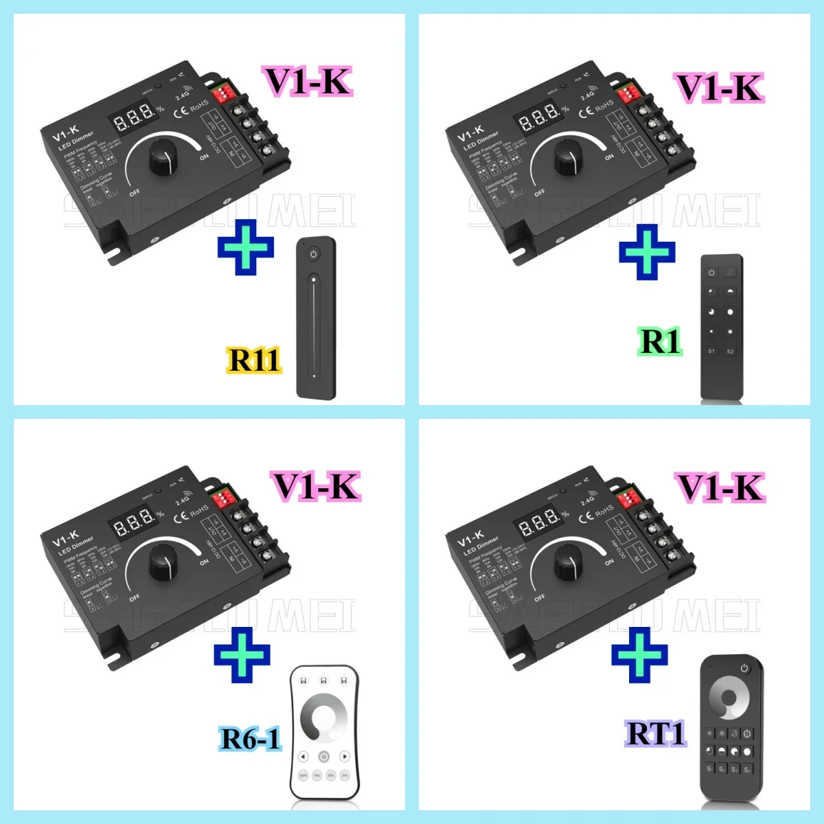 LED Dimmer V1-K R11 R1 R6-1 RT1 Skydance RF2.4G Wireless Remote Control 1CH*20A 12-48V CV Controller 1CH Knob Constant Pressure