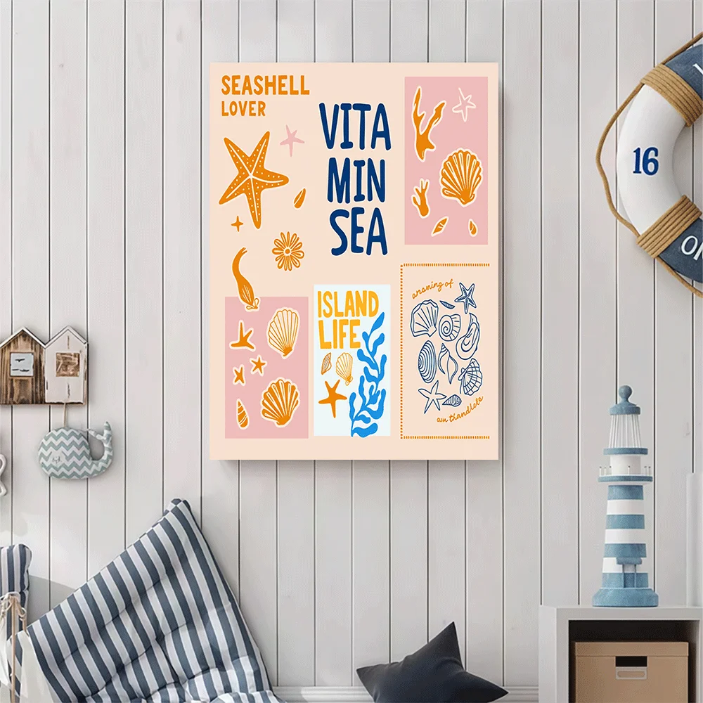 1PC-Canvas poster Unframed  Seashell Lover Vitamin Sea Island Life Beach Decor Art Print  summer