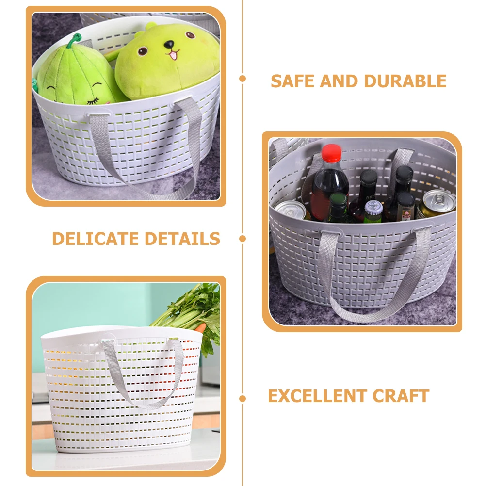 

2Pcs Plastic Handheld Storage Baskets Light Grey White Medium Small Size Bedroom Bathroom Laundry Closet Toy Organizer