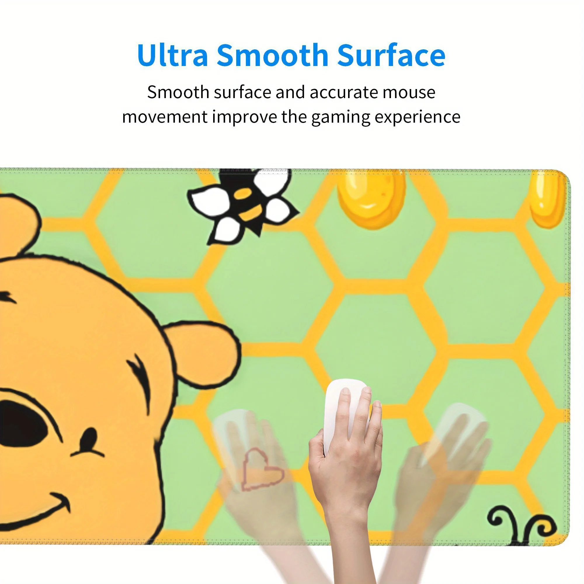 لوحة مفاتيح وماوس كبيرة للكمبيوتر من Winnie the Pooh Honey Wall - قاعدة مطاطية غير قابلة للانزلاق، حواف مخيطة، مثالية للألعاب والمكتب U