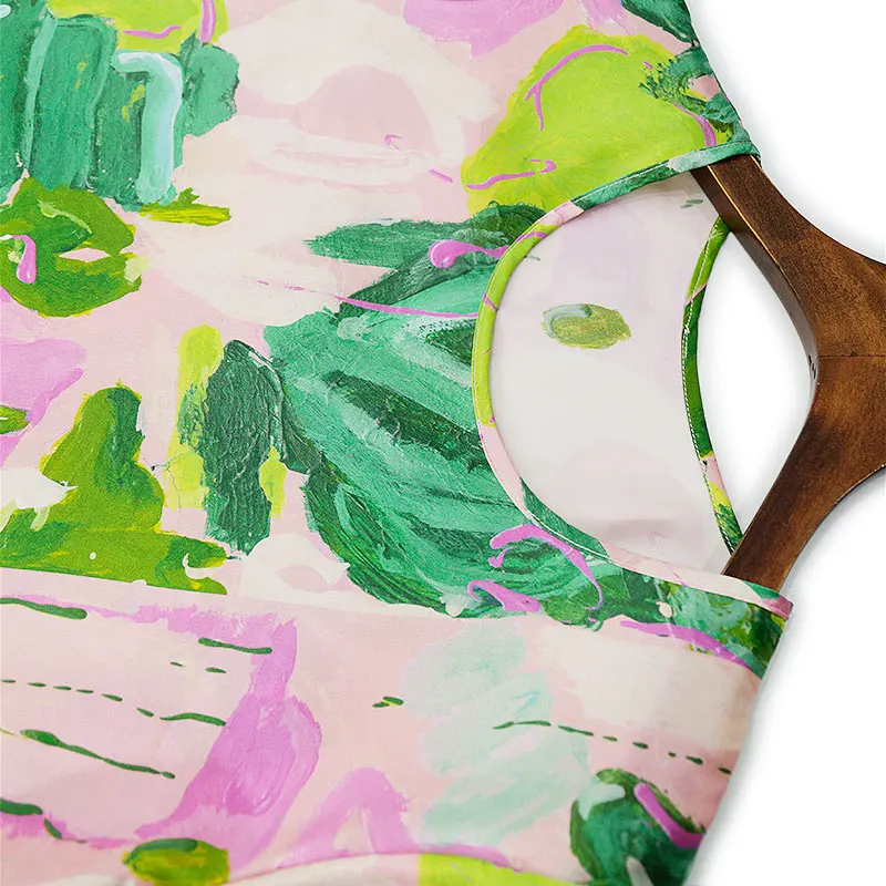 BirdTree-Silk Elegant T-Shirt, O Neck Short Sleeve Graffiti Printed, Women Breathable Casual Loose Top, 2025 Winter New T5N032CC