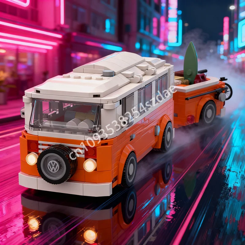 572 Uds. MOC Volkswagen Camper Van remolque ciudad modelo Juguetes de bloques de construcción construcción regalos de navidad Idea creativa ladrillo niños