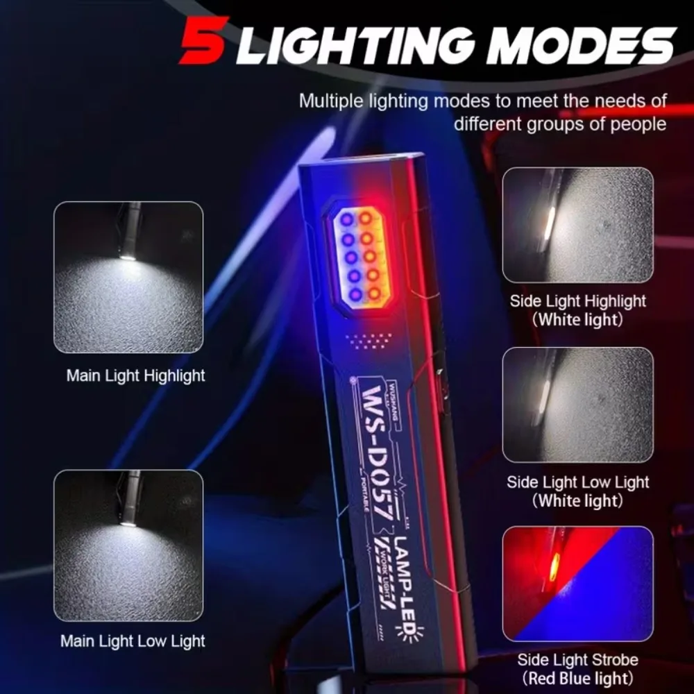 ไฟฉายพวงกุญแจ LED COB แบบชาร์จ USB ได้ 5 โหมดแสง ไฟฉายขนาดเล็กพร้อมแม่เหล็กสำหรับเดินป่า ตกปลา กิจกรรมกลางแจ้ง