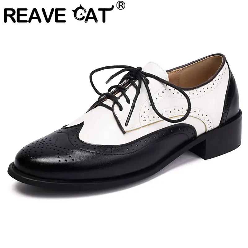 

REAVE CAT Бренд 2025 Винтаж Женские туфли на плоской подошве с круглым носком на шнуровке Разный цвет Большой размер 45 46 47 48 Повседневная женская обувь для отдыха Весна