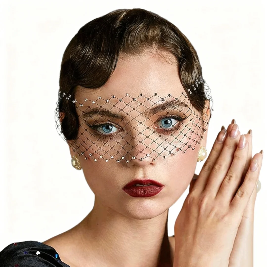 278--إكسسوار شعر حجاب من التول الأسود البريطاني العتيق يغطي العين - مثالي للحفلات والمهرجانات والمظهر المؤثر #1