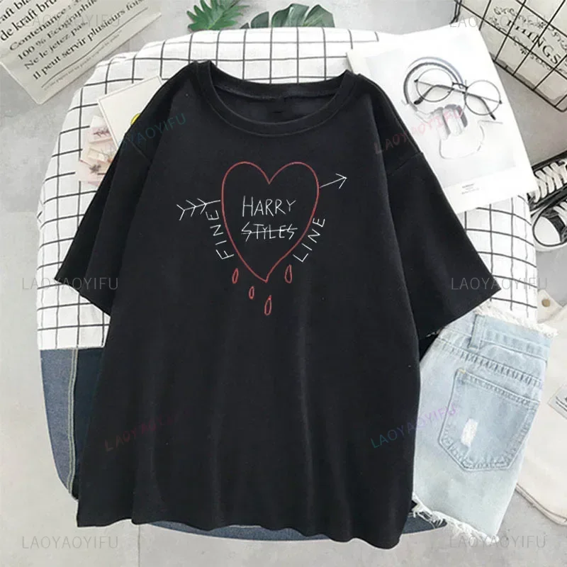 FINE LINE Album T Shirt Summer Harajuku Vintage Women Men Hip Hop Cotton Shirts Unisex Fashion Streetwear Tops Tee Happy Styles