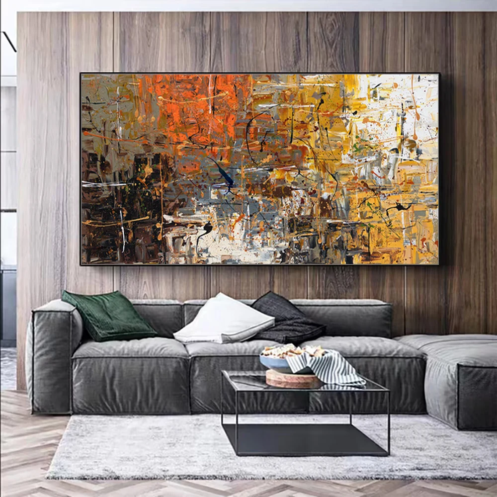 Mintura,Wall Art Picture for Living Room Abstract Color Blocks Lines Handpainted Acrylic Oil Paintings on Canva Hotel Decoration