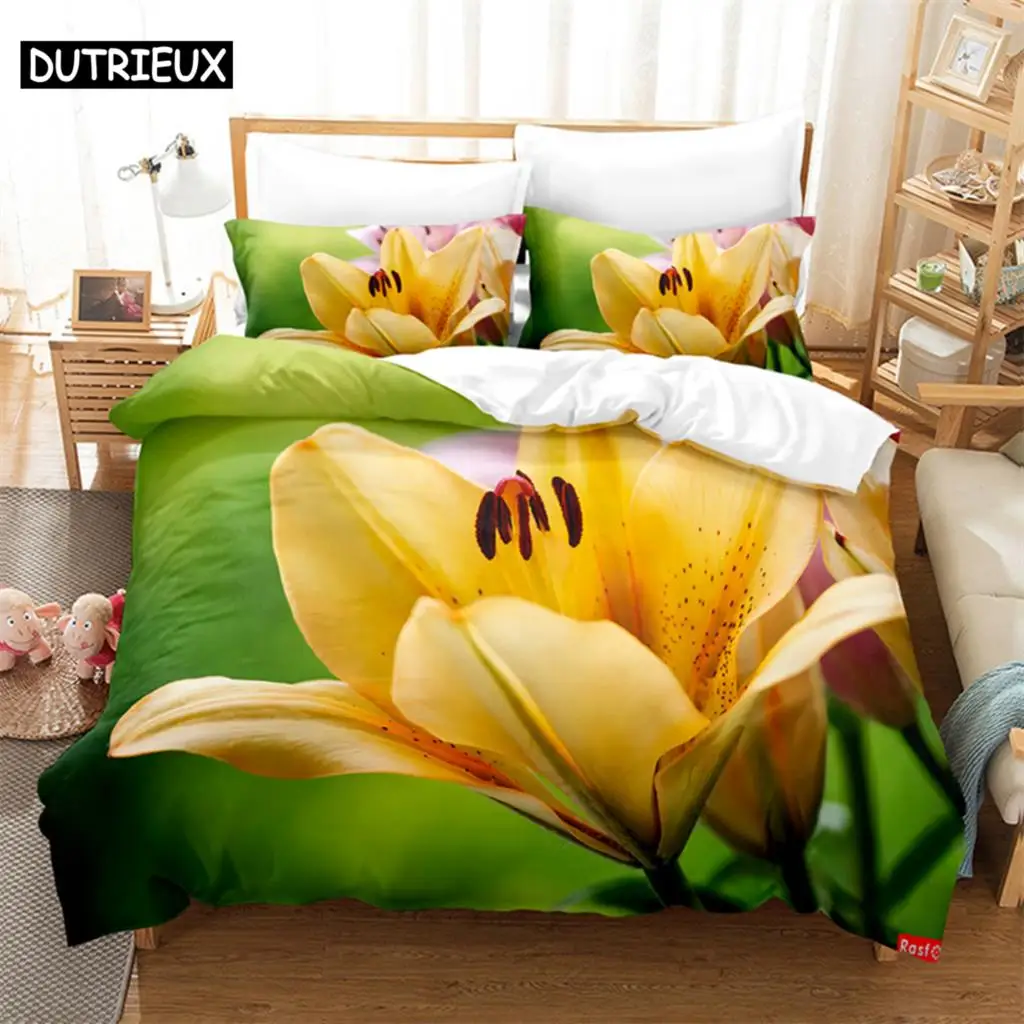 

Digital Printing Yellow Flowers Bedding Set, Queen & King Size Duvet Cover Set
