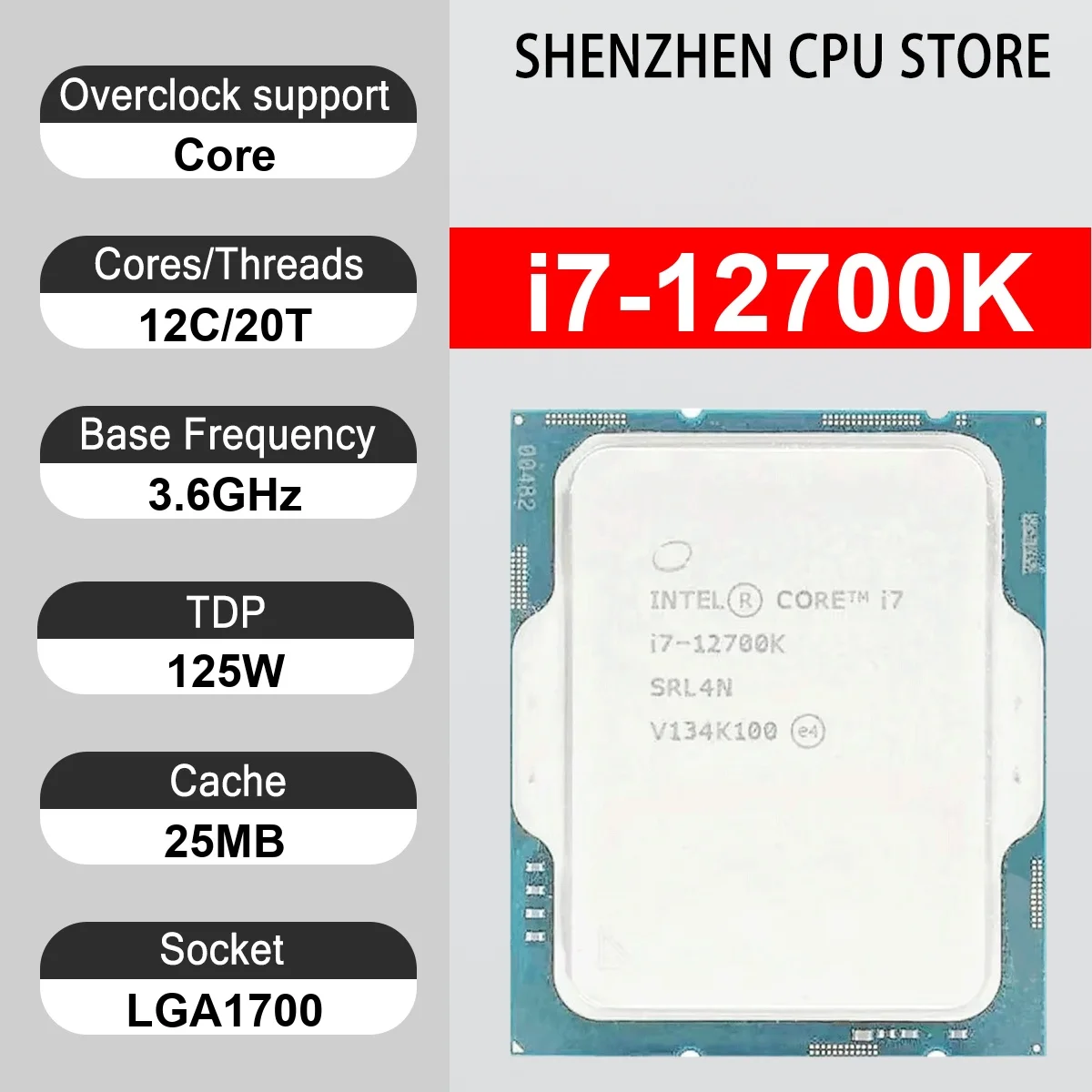 Intel Core i7-12700K 12Core 20Thread 3.6GHz 125W 25MB Cache 10nm Alder Lake DDR4-3200/DDR5-4800 SRK3U LGA1700 UHD Graphics 770