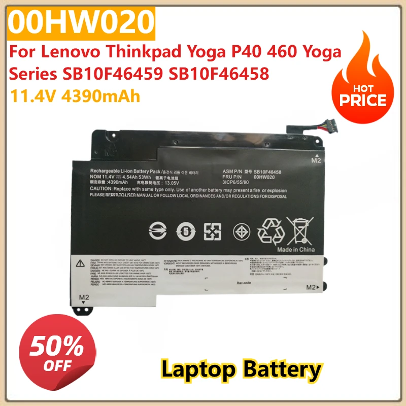 

For Lenovo Thinkpad Yoga P40 460 Yoga Series SB10F46459 SB10F46458 Replacement Laptop Battery 00HW020 00HWO21 11.4V 4390mAh