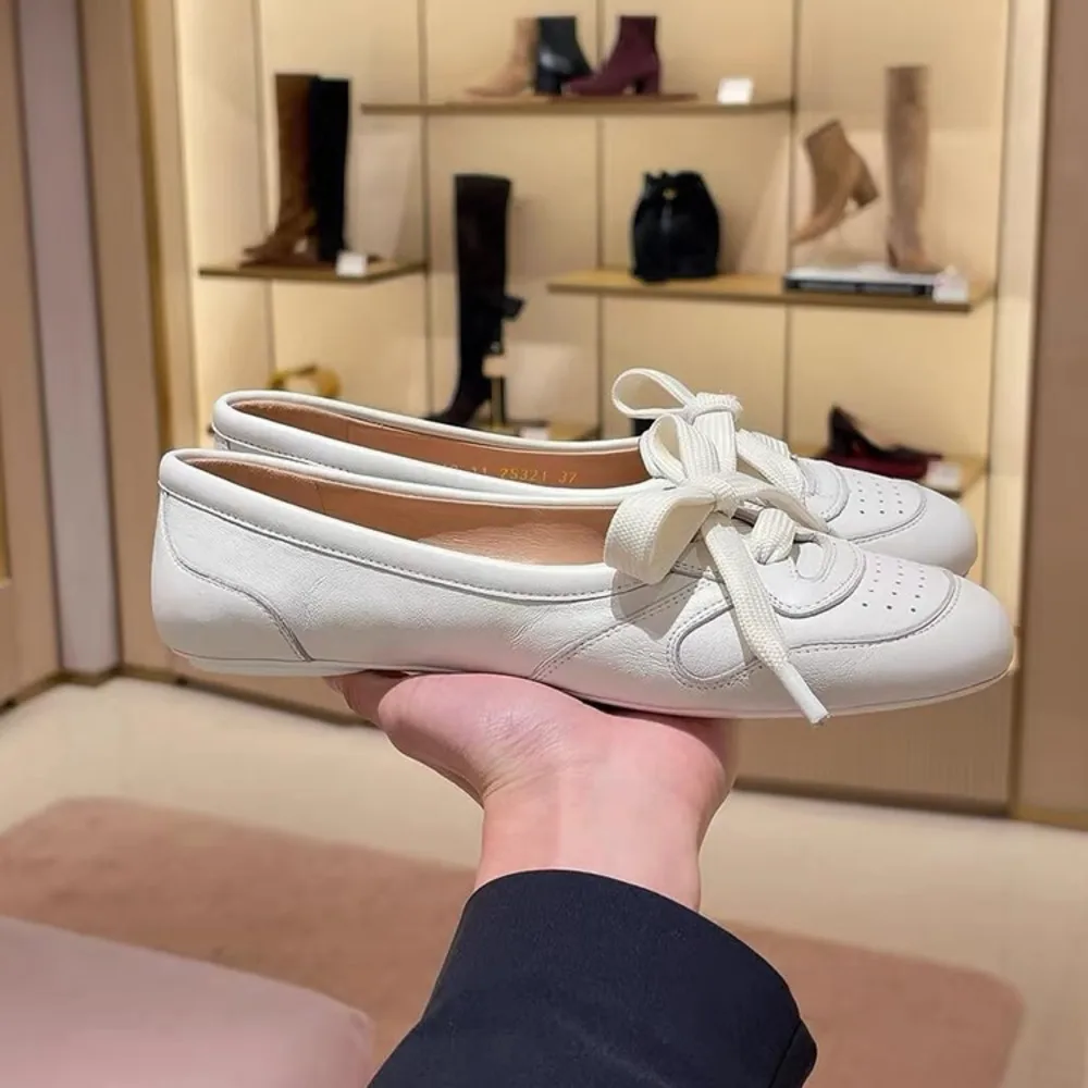 

Женские мягкие балетки на шнуровке с бантом, удобные повседневные туфли с круглым носком для прогулок, весна-лето