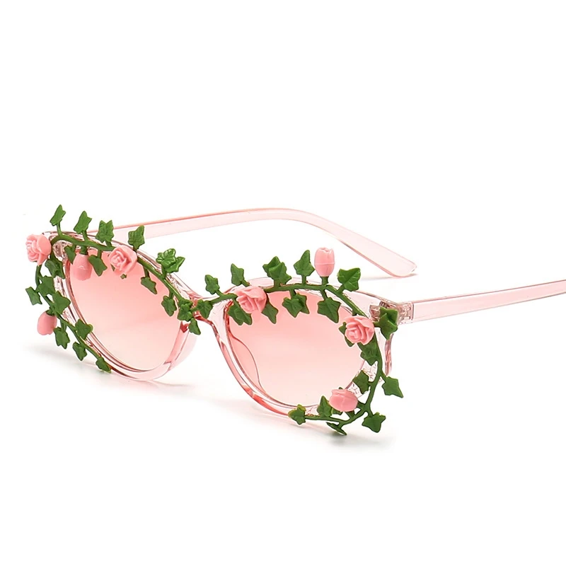 Luxury Rectangle Flower Sunglasses Woman Vintage Cat Eye Design Sun Glasses Female Male Personality Cool Retro Black Cateye Ocul