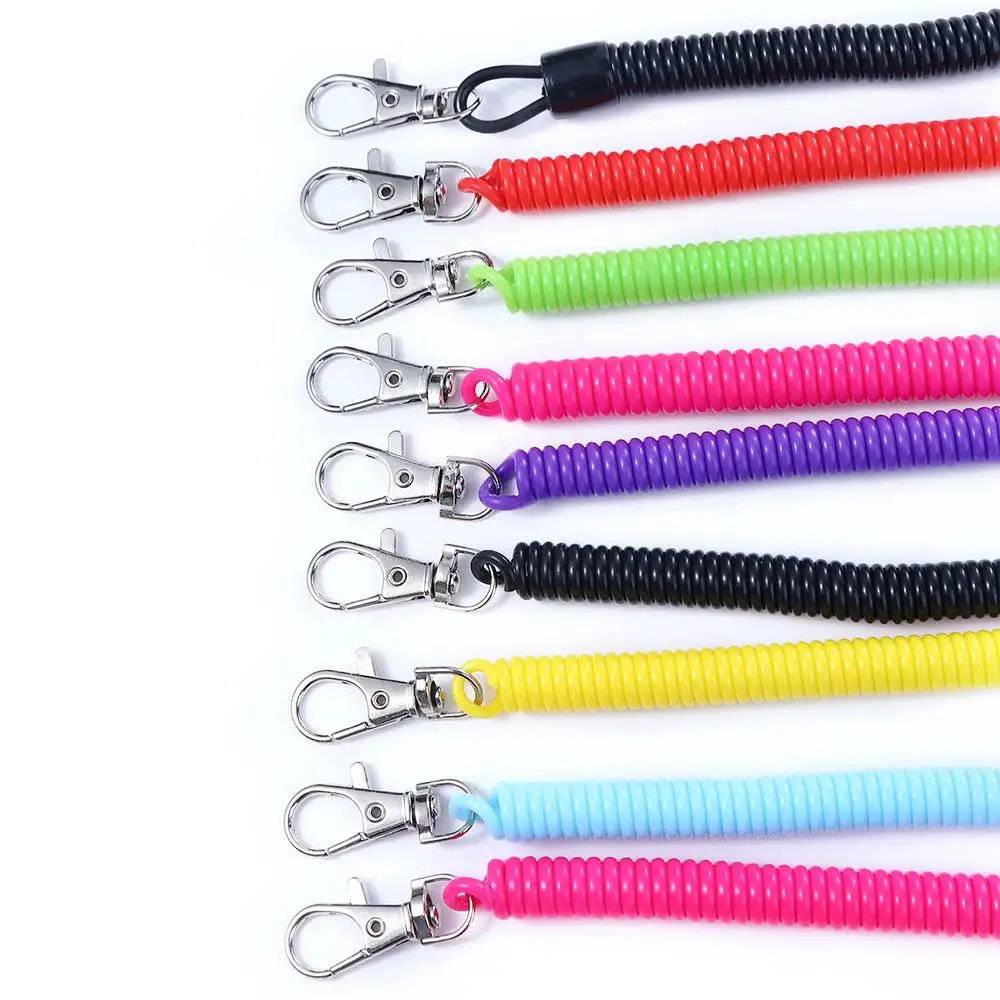Unisex Metal Carabiner Elastic Keyring Stretch Wristband Spiral Stretch Keychain Wrist Coil Key Cord Clasp Spring Rope Key Ring