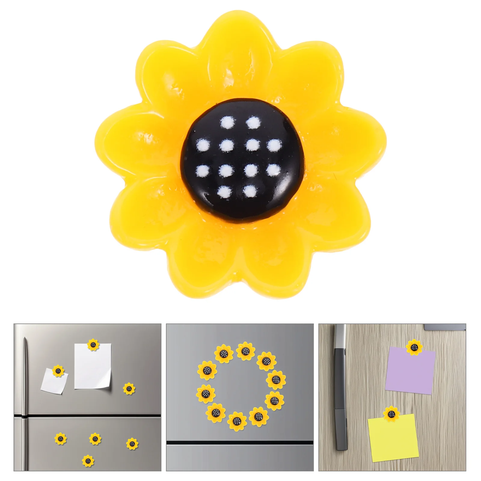 

10Pcs Sunflower Small Magnetic Refrigerator Sticker Yellow Black Decorative Sticker for Kitchen Home Office