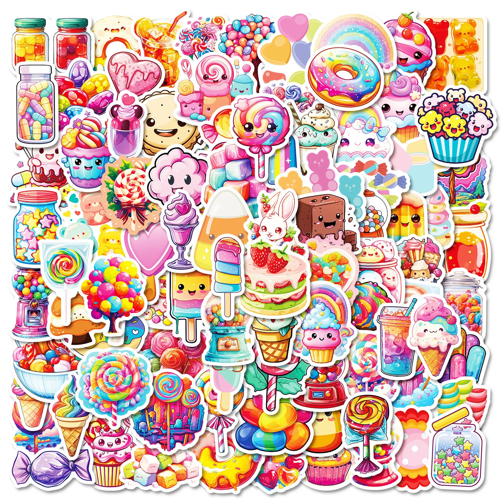 

10/50/100PCS Cute Colorful Dessert Candy Stickers Aesthetic Graffiti For Laptop Water Bottle Luggage Vinyl Waterproof Decals