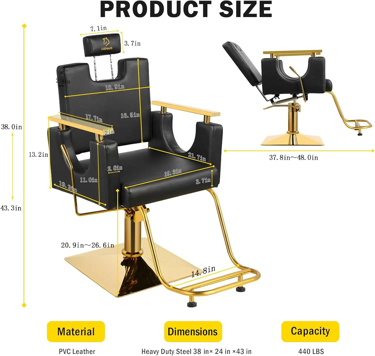 Silla de barbero hidráulica, asiento reclinable de estilista, giratoria de 360 grados, para barbería