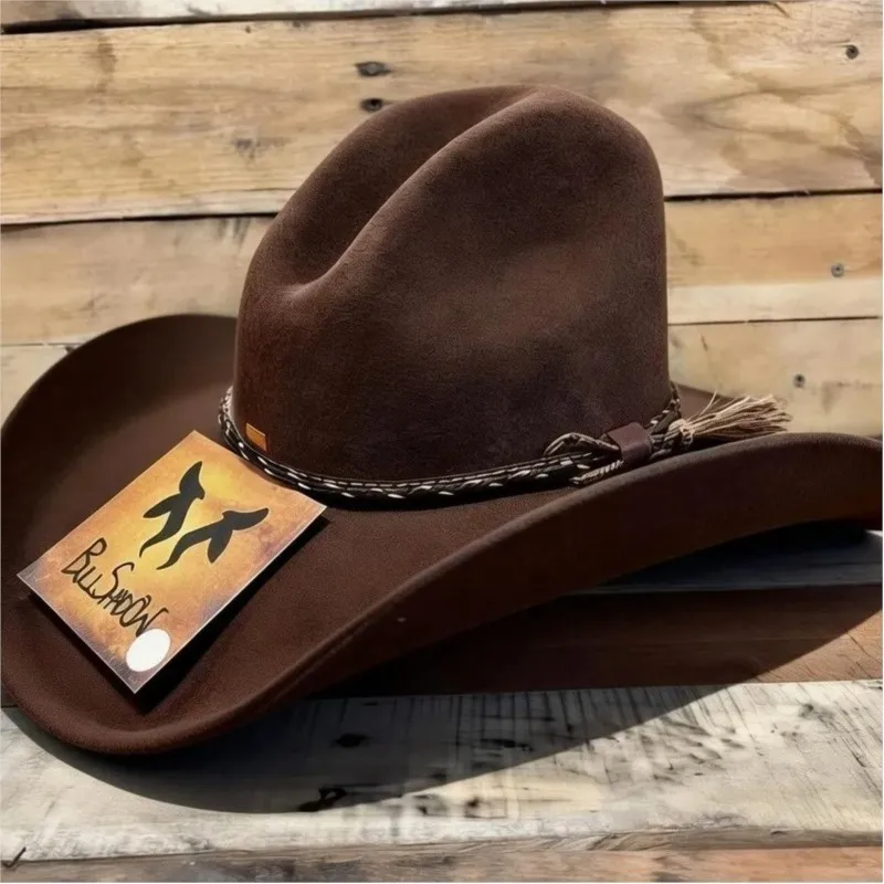 Coffee-colored fish silk thread decorated real felt hat