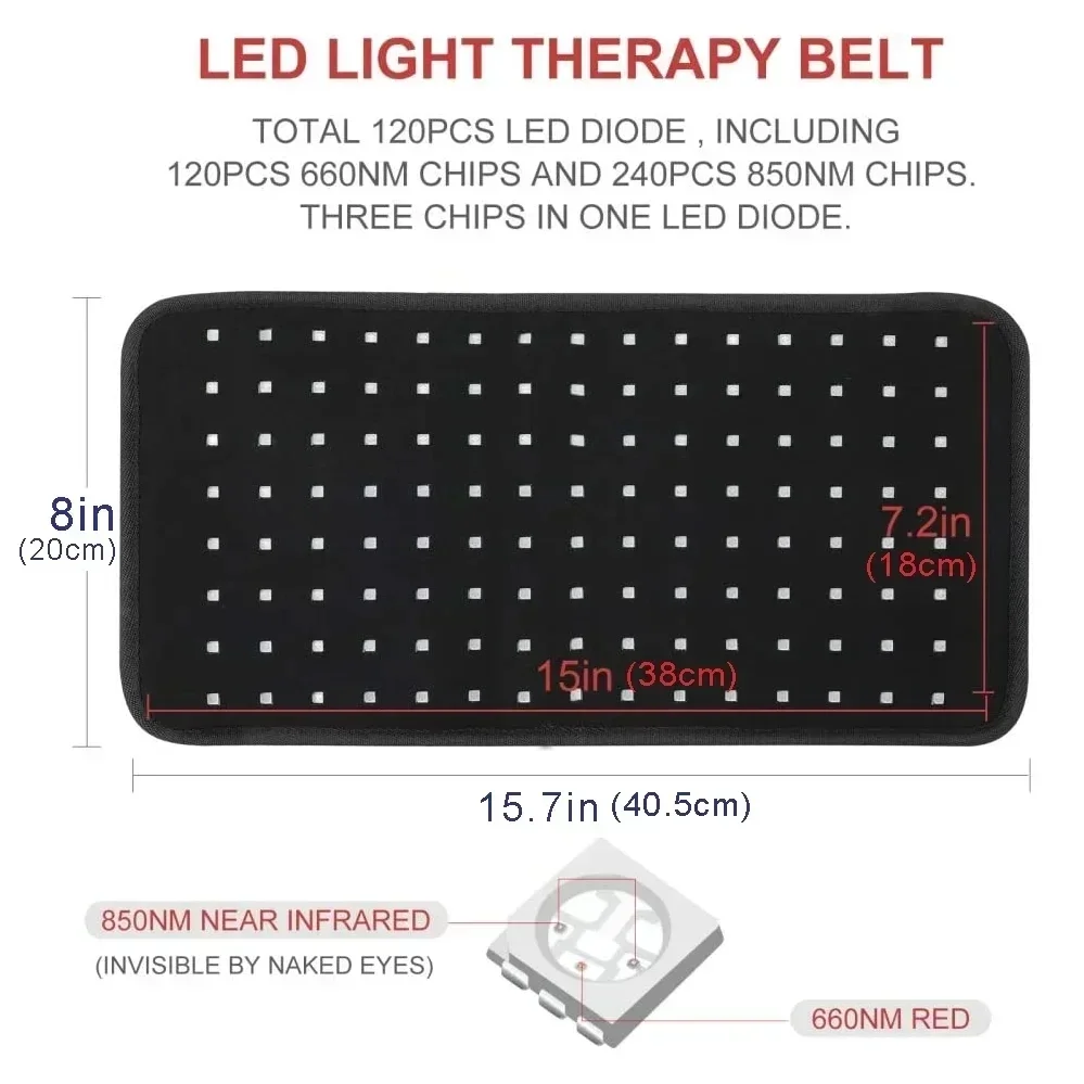 Almofada de terapia de luz infravermelha LED, alívio da dor no corpo profundo, Home Pad portátil para costas, joelho, mãos, pés, 660nm, 850nm, 120pcs