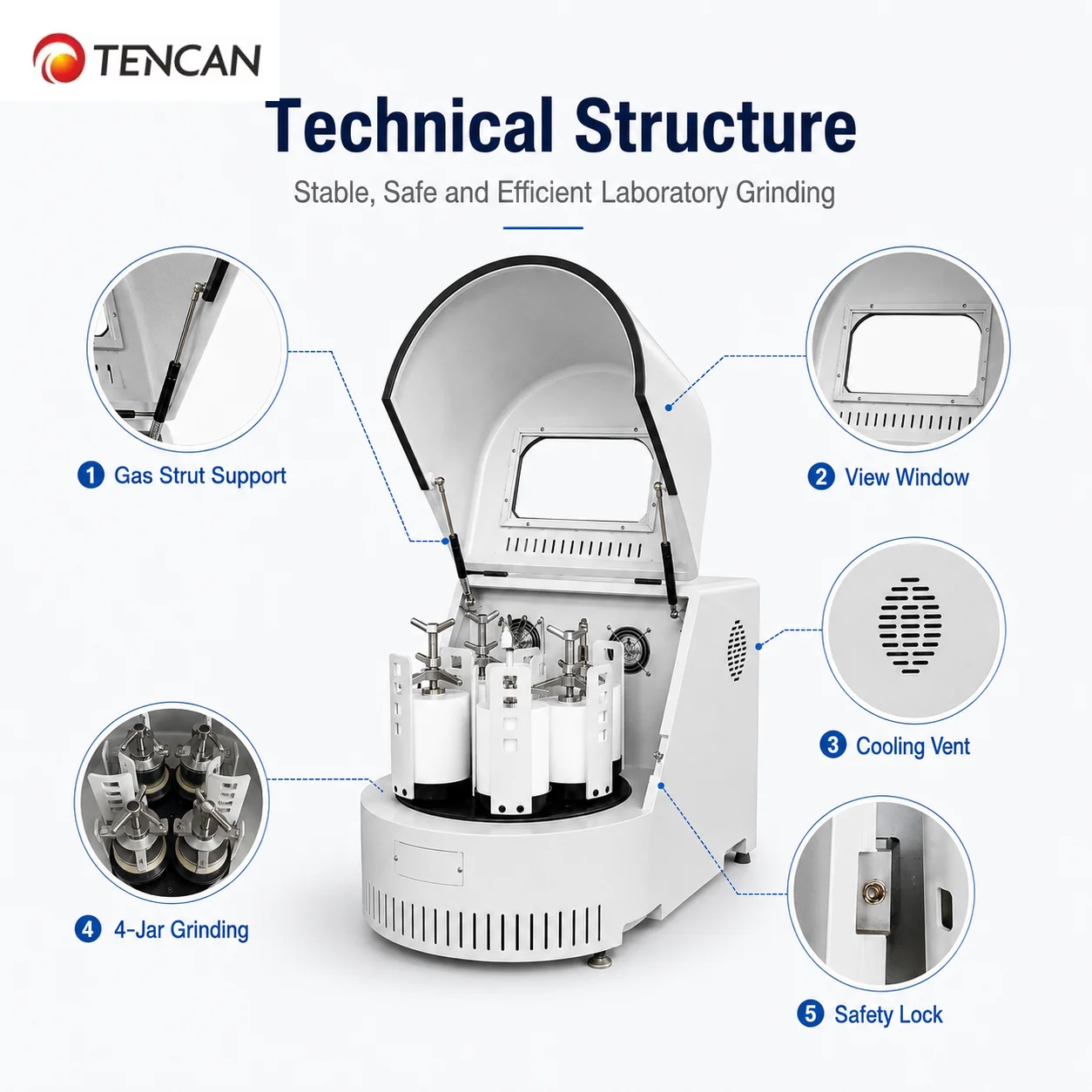 Tencan XQM-0.4A CE Certified 0.4L Volume Portable Vertical Planetary Ball Mill High Speed Nano Powder R&D Sample Preparation