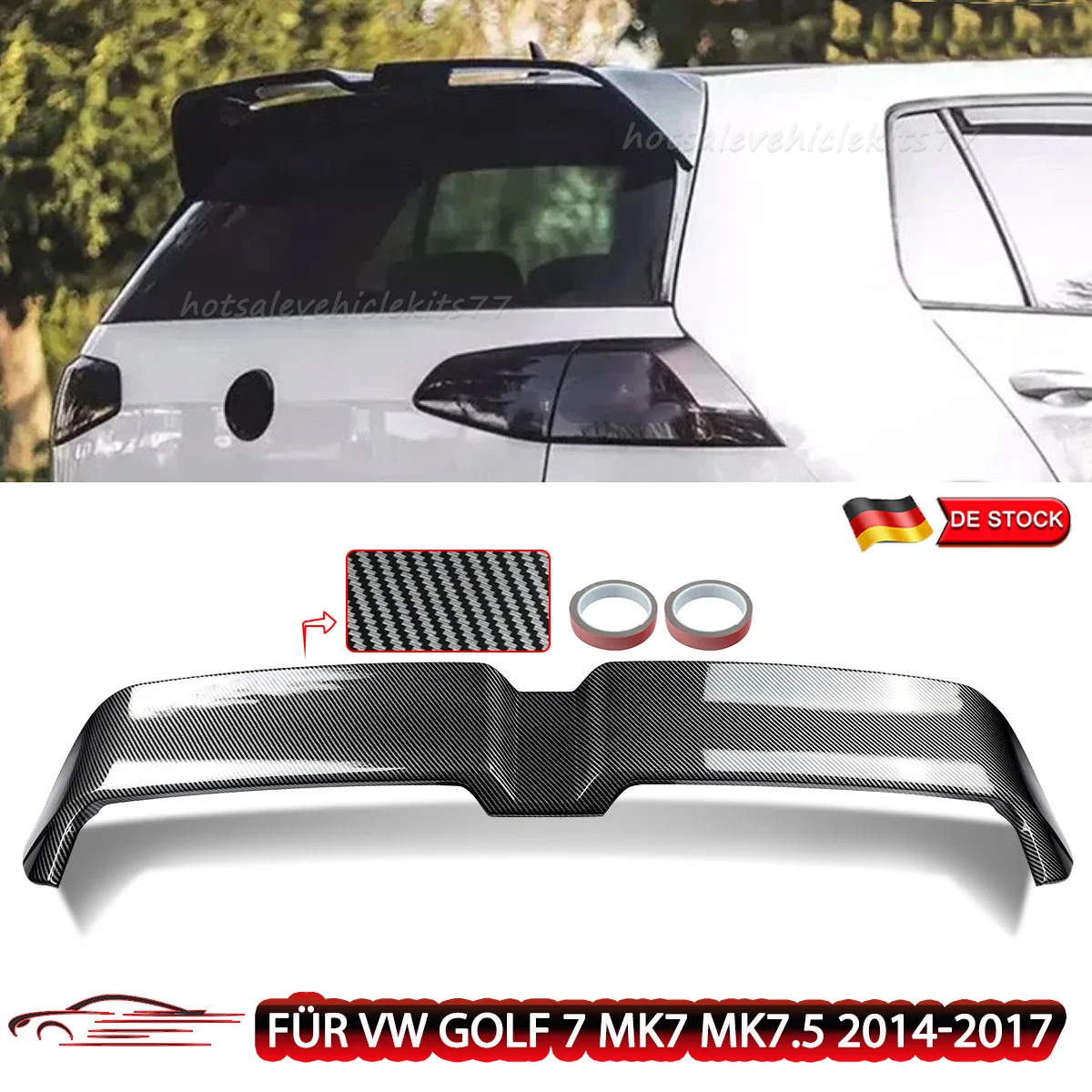 

Спойлер на крышку багажника (хэтчбек) для Volkswagen VW Golf MK7/MK7.5 (2013-2020), стиль OTG, имитация карбона