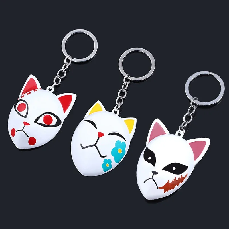 Anime Demon Slayer Kimetsu No Yaiba Keychains Cartoon Kamado Tanjirou Fox Mask Metal Keyring Men Women Jewelry Accessories